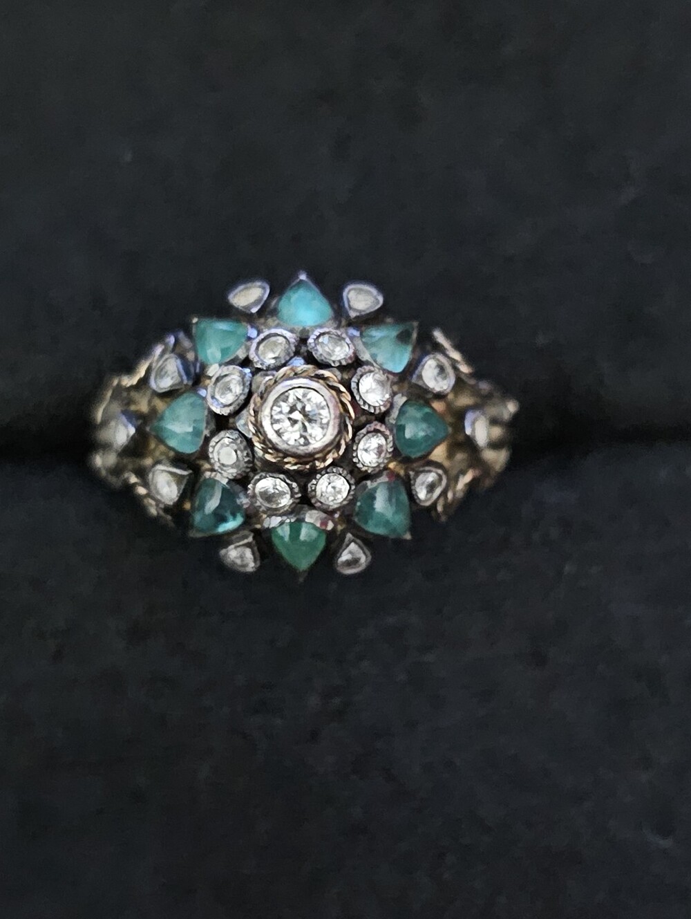 14k Emerald,Goshenite Thai Princess Yellow Gold Ring (Antique)